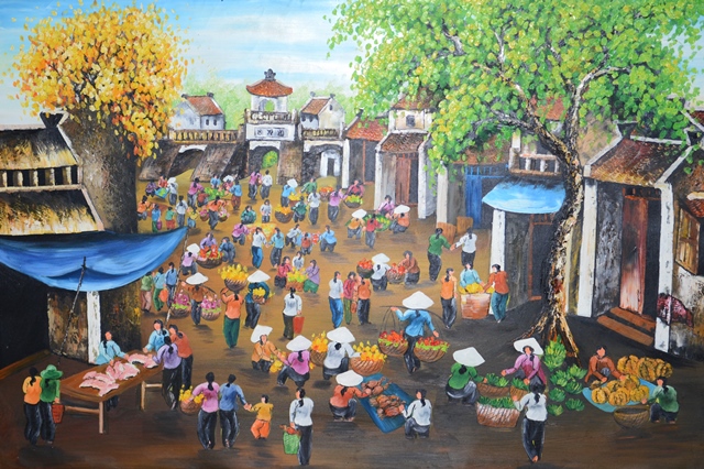Tranh Sơn Dầu Chợ Tết - Bautroitranhdep.com